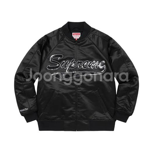 (L) 슈프림 x 미첼앤네스 시퀸로고 바시티자켓--0