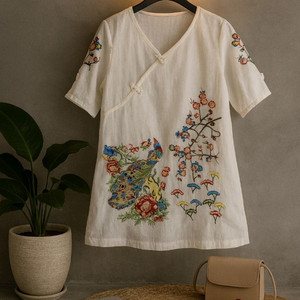 겹쉬폰자수 블라우스