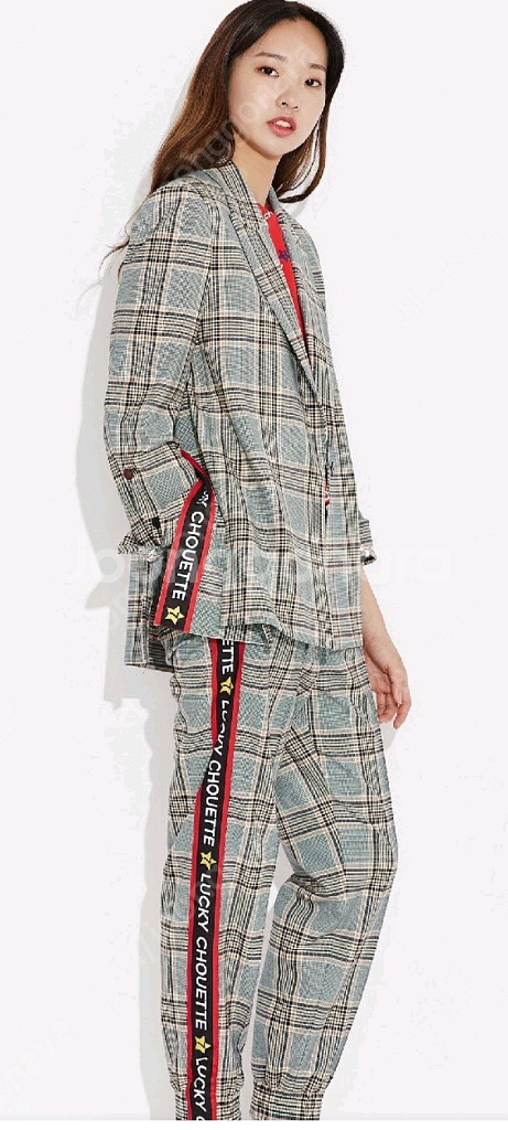 럭키슈에뜨 체크레터링자켓 36--5