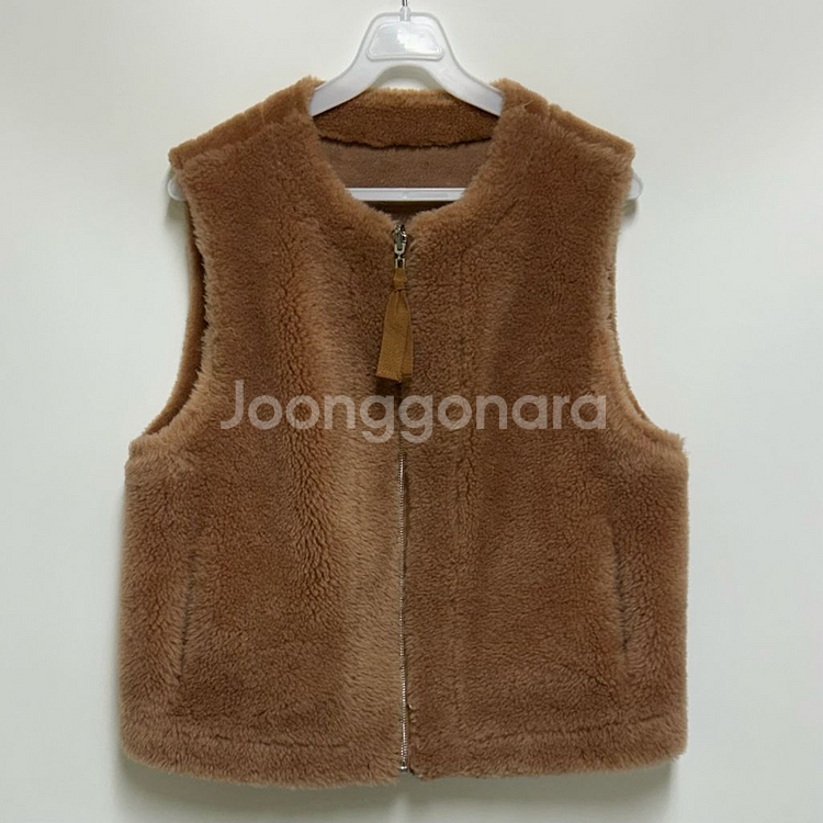 [여자 55]라시엔토 브라운 양모 리얼퍼 베스트--0