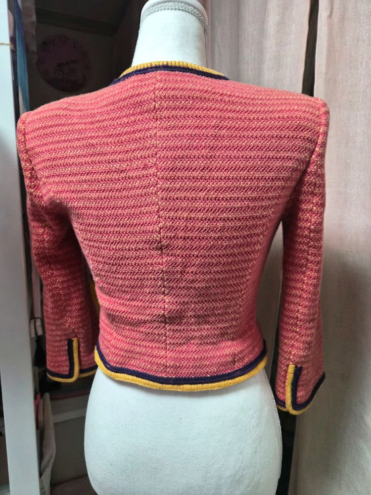 마인 핑크 트위드 배색자켓--1