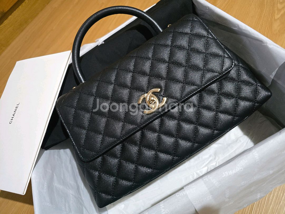 샤넬 코코핸들 블랙 캐비어 샴골 구미듐 현라지 내장칩--0