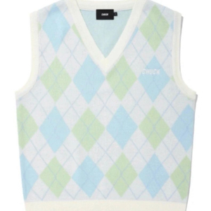 무신사 척 (chuck) 블루그린 아가일패턴 니트조끼