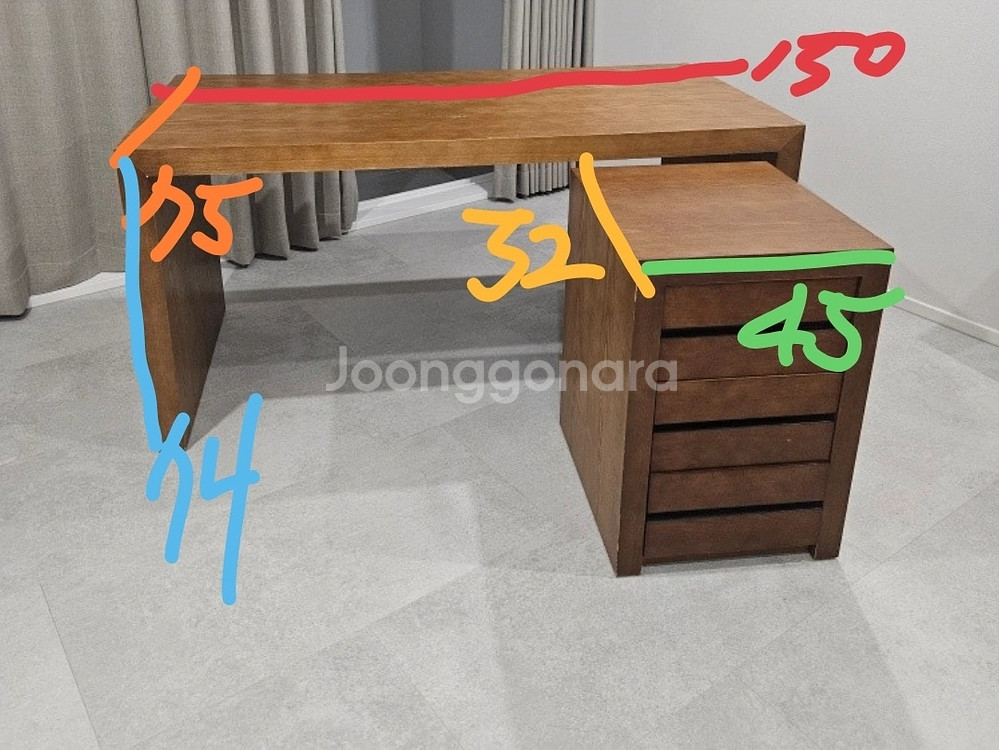 [고양시] 원목책상+서랍(유리o)--0