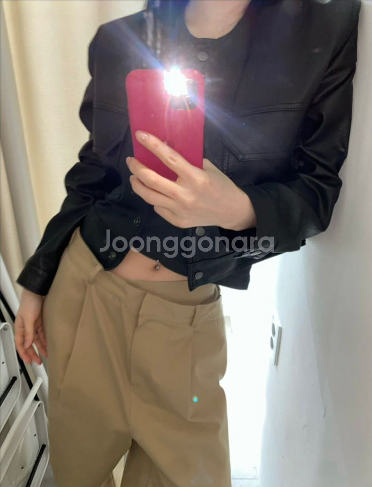 릿킴 데이도어 블랙업 라운드넥 레더 자켓 (새상품)--4