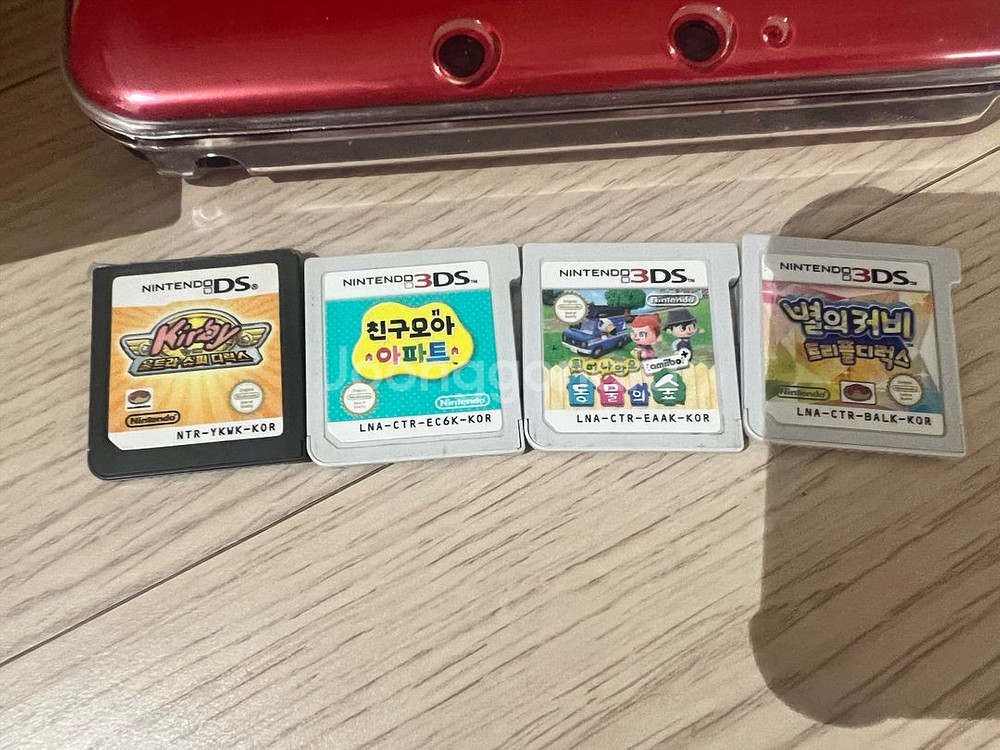 닌텐도 3DS XL 레드 + 튀동숲 등 게임칩 세트--3