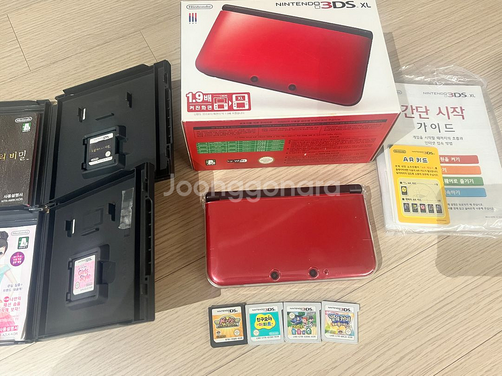 닌텐도 3DS XL 레드 + 튀동숲 등 게임칩 세트--0