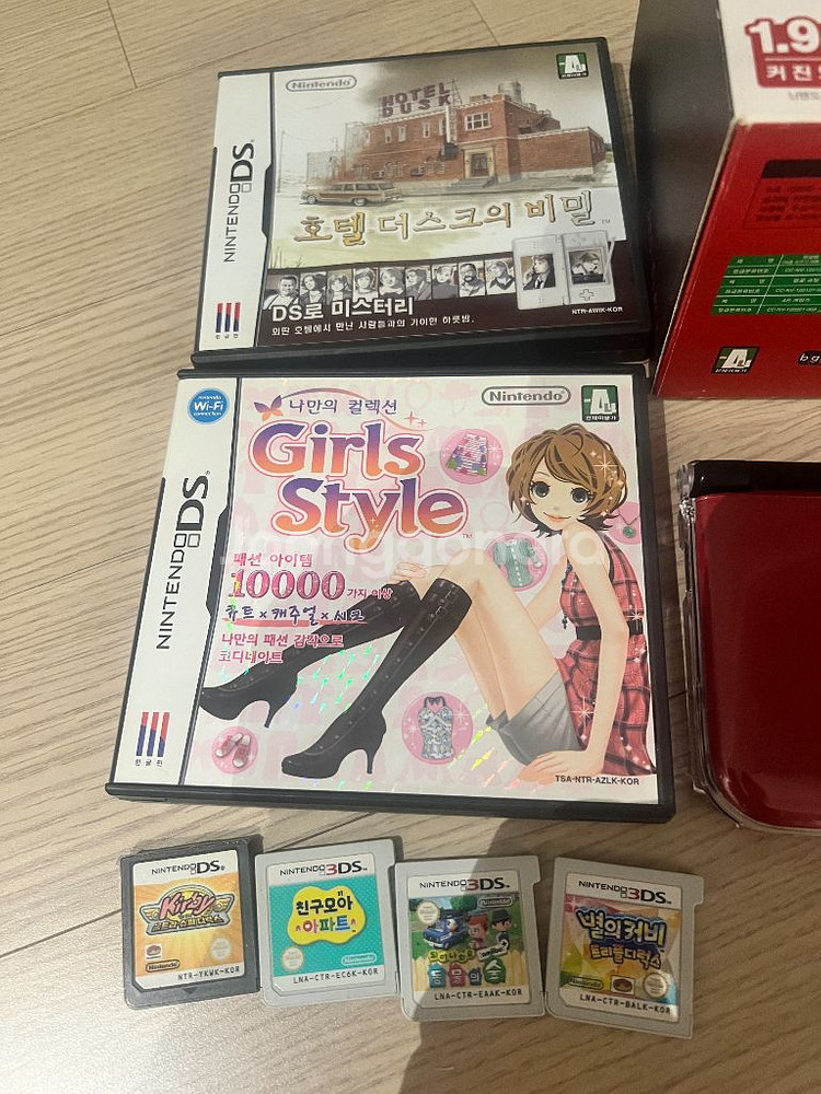 닌텐도 3DS XL 레드 + 튀동숲 등 게임칩 세트--2