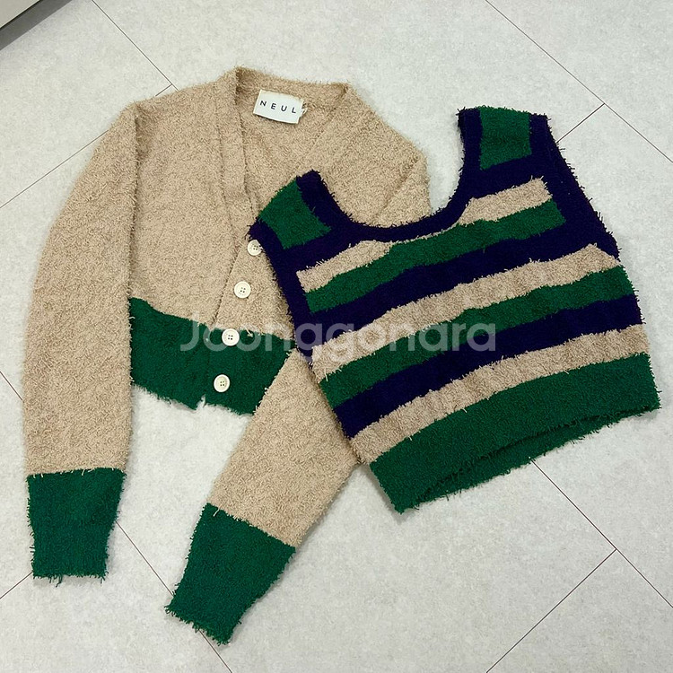 [S] NEUL PIG TAIL 니트 가디건 + 베스트--0