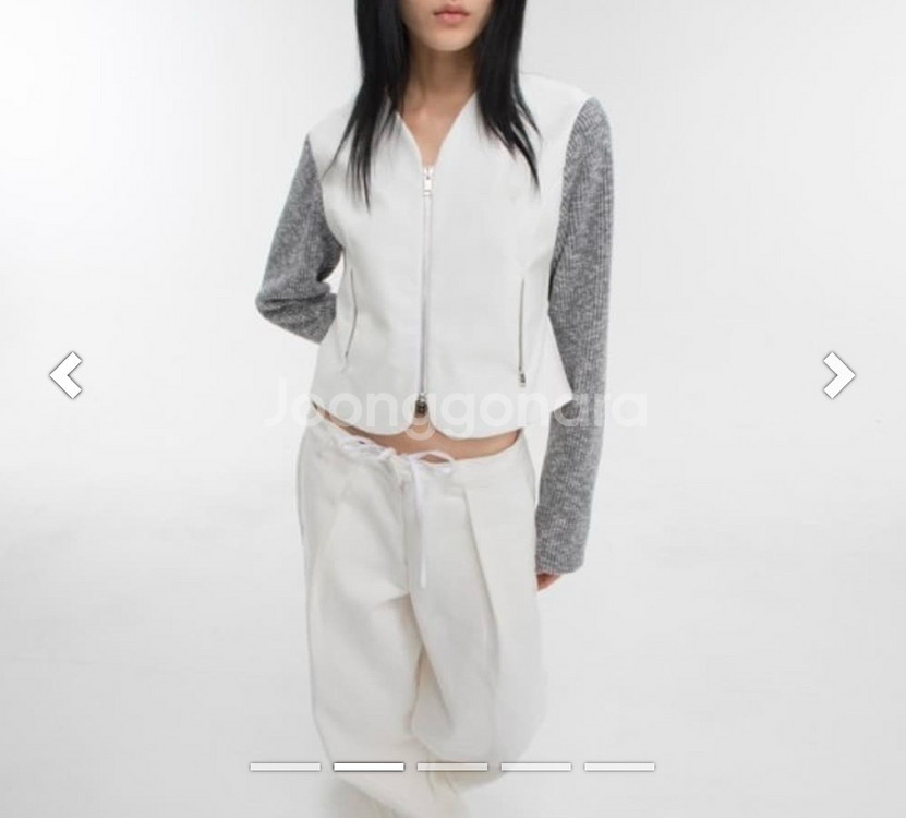 김미더영 니트 믹스 레더 집업 자켓--3