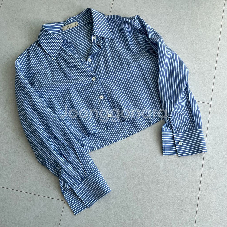 [1] SIYAZU 시야쥬 크롭 스트라이프 셔츠 블루,--0