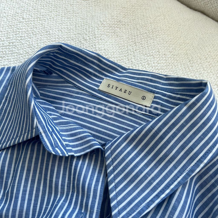[1] SIYAZU 시야쥬 크롭 스트라이프 셔츠 블루,--1