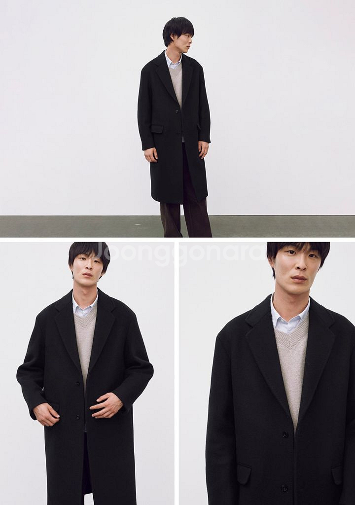 포터리 멜튼울 브레스티드 싱글 코트 블랙 3사이즈--1