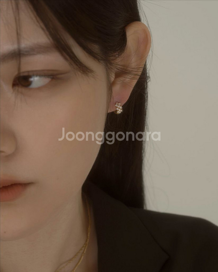 [윙블링]14k post 큐빅 원터치 링귀걸이 귀걸이--0