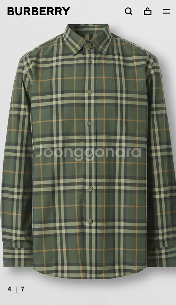 버버리 체크 코튼 포플린 셔츠 딥그린 팝니다.--1