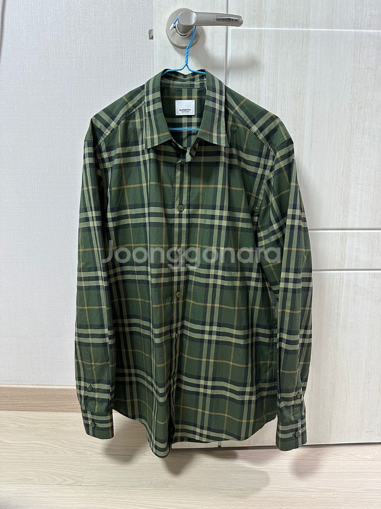 버버리 체크 코튼 포플린 셔츠 딥그린 팝니다.--3