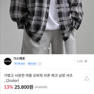 오버핏 체크 셔츠(새상품급)