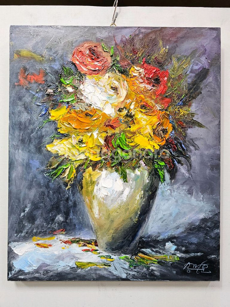 (원화) 8호 캔버스 유화그림 화병속의 꽃--0