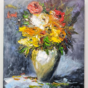 (원화) 8호 캔버스 유화그림 화병속의 꽃