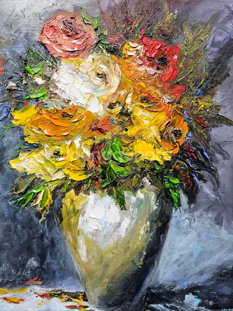 (원화) 8호 캔버스 유화그림 화병속의 꽃--1