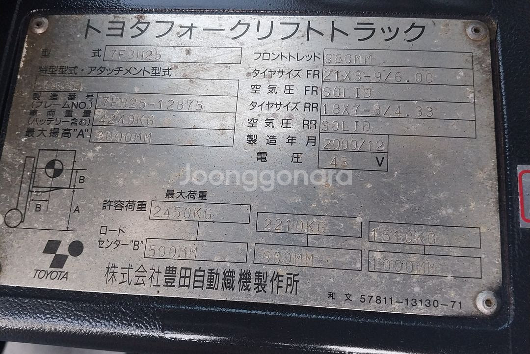 도요타 전동지게차 2.5톤 자동발 편개식 장착--6