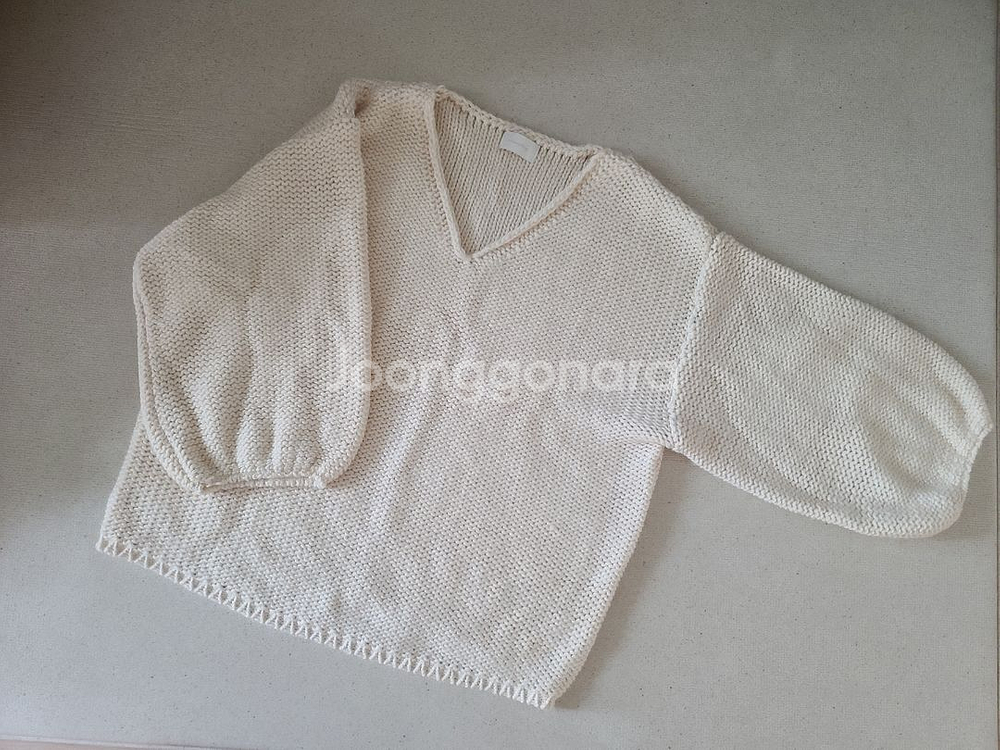 츄니토리 오버핏 루즈핏 브이넥 니트 스웨터 아이보리--1