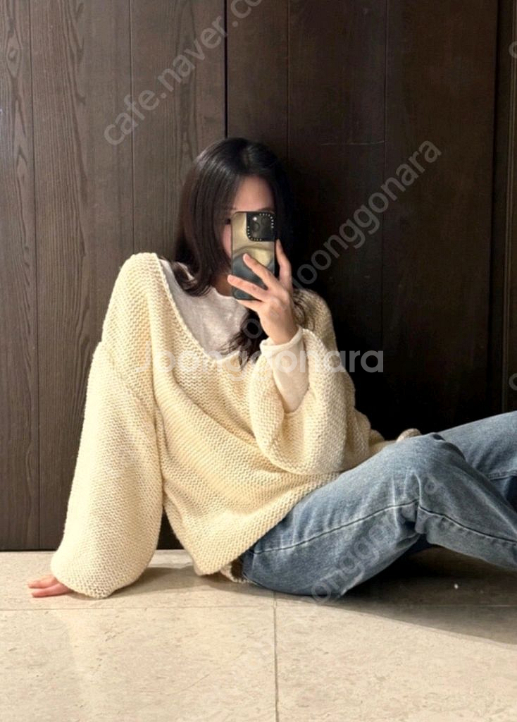 츄니토리 오버핏 루즈핏 브이넥 니트 스웨터 아이보리--0