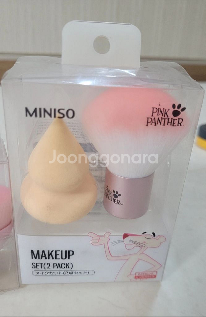 미니소 핑크팬더 메이크업 브러쉬 퍼프 세트 새상품--1