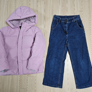 폴햄 핑크 패딩150 + 소이주니어 와이드 청바지155