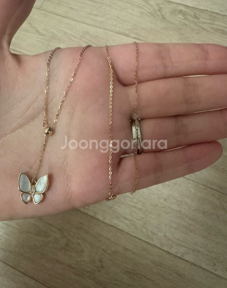 14k 옐로골드 나비자개 목걸이--0