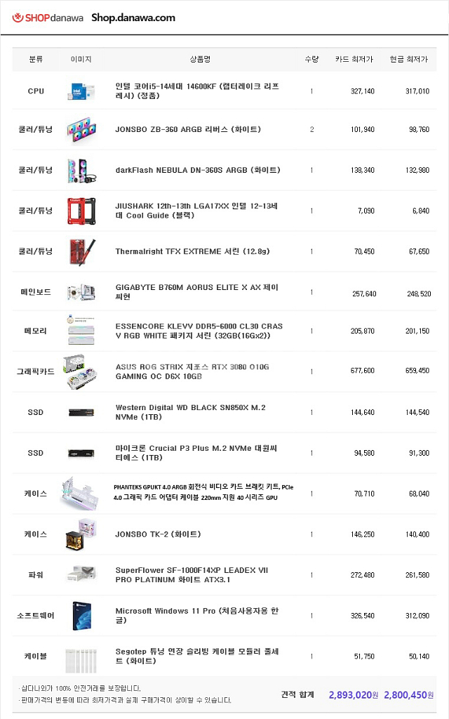 화이트감성 게이밍 컴퓨터 pc 반본체 280->155--4