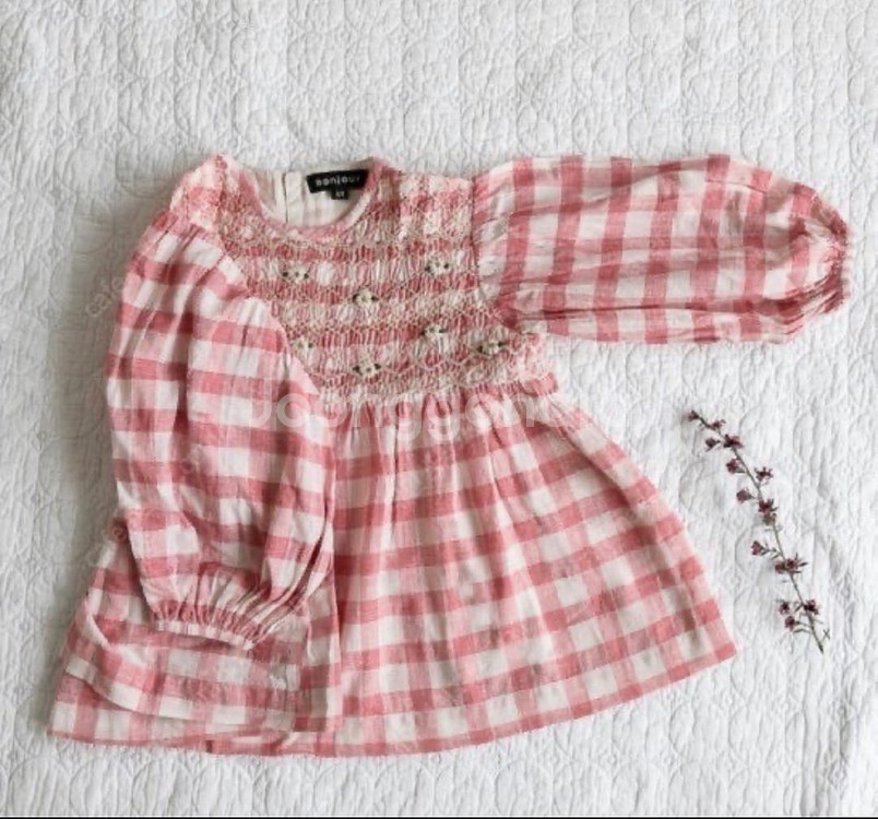봉주르 다이어리 핑크체크 튜닉 4y--0