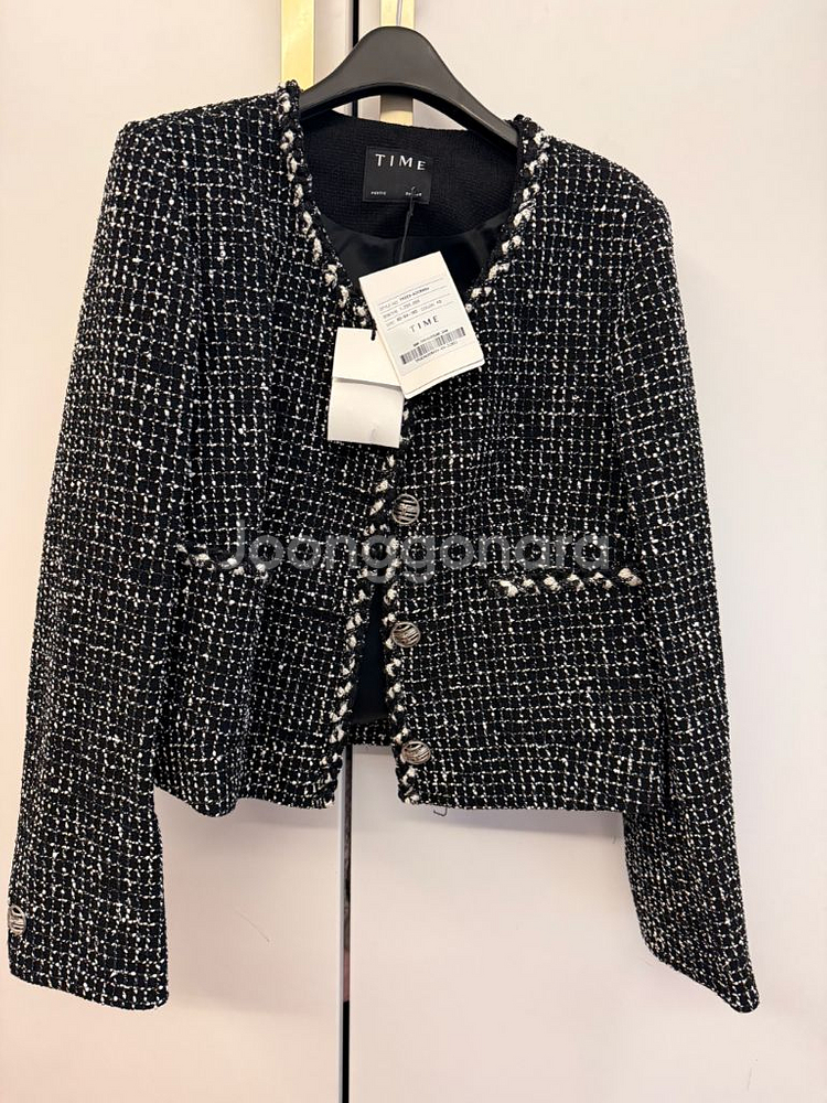 타임 울 블렌드 칼라리스 트위드 자켓--1