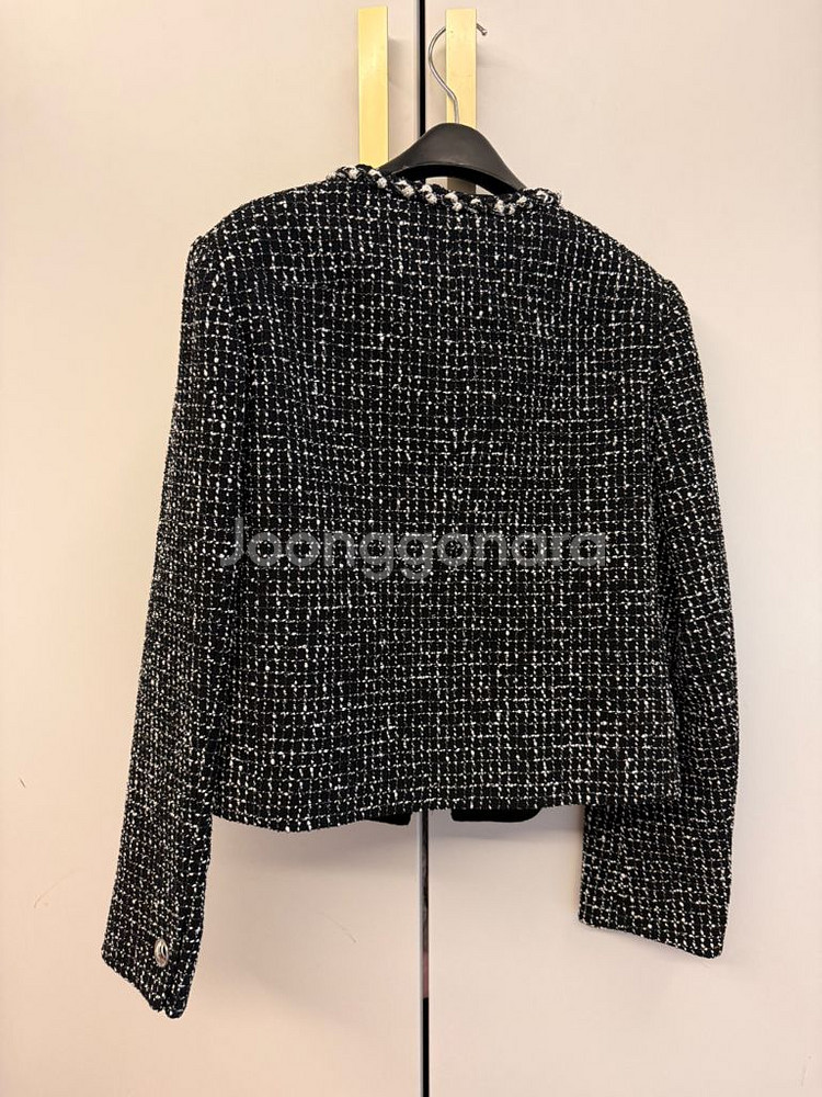 타임 울 블렌드 칼라리스 트위드 자켓--2