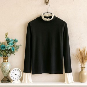 소매 프릴 반폴라티 / 블랙 긴팔 / 여성 슬림핏 이너