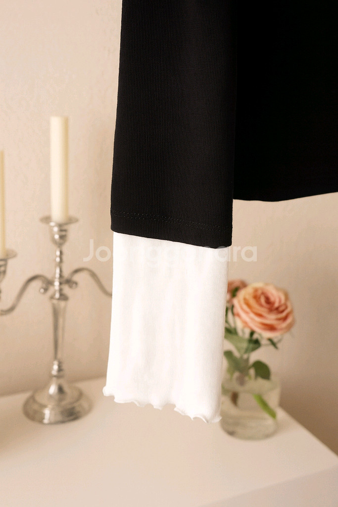 소매 프릴 반폴라티 / 블랙 긴팔 / 여성 슬림핏 이너--3