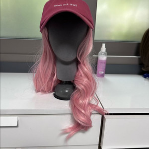 핑크 롱웨이브 일체형 모자가발