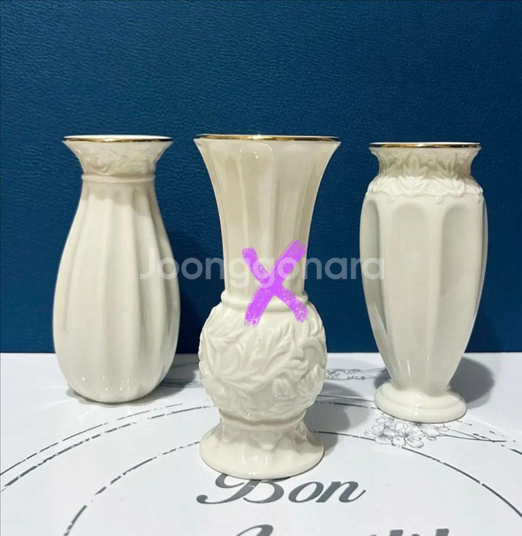 레녹스 아이보리 골드 트림 도자기 꽃병--2