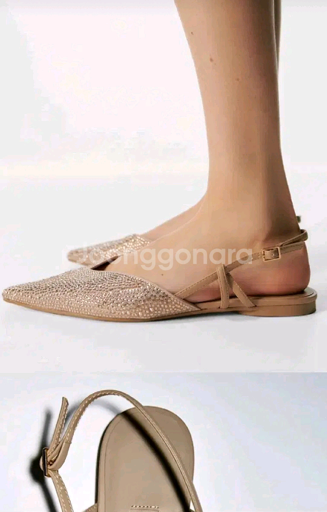 zara 자라 메탈릭 슬링백 발레리나 플랫슈즈 - 38--4