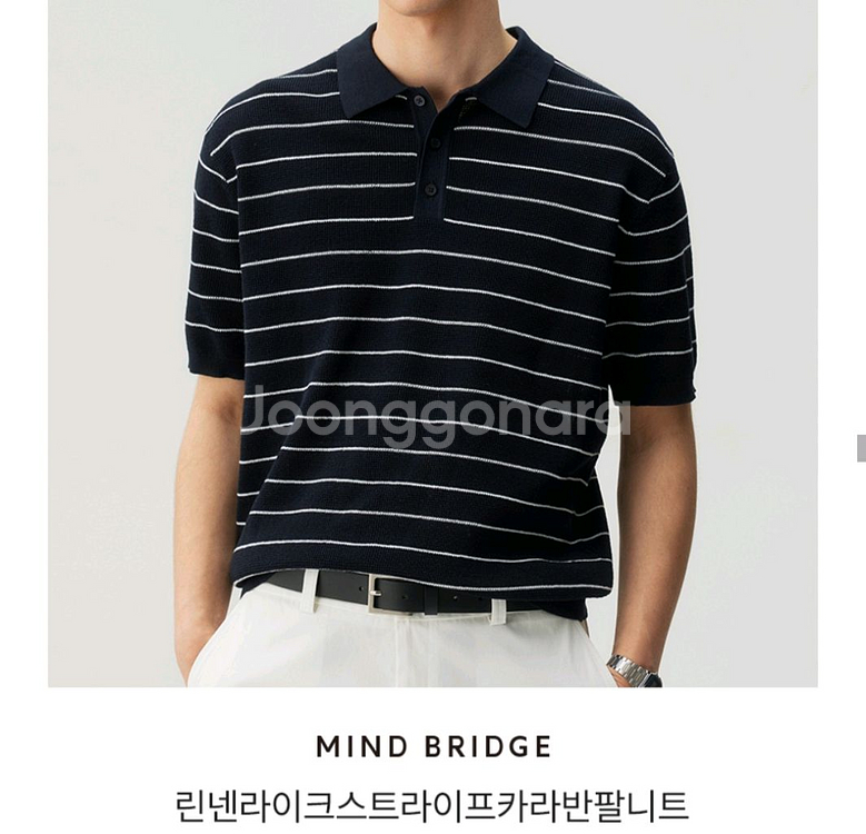 마인드브릿지 린넨라이크 반팔 니트 네이비100 팜.--1