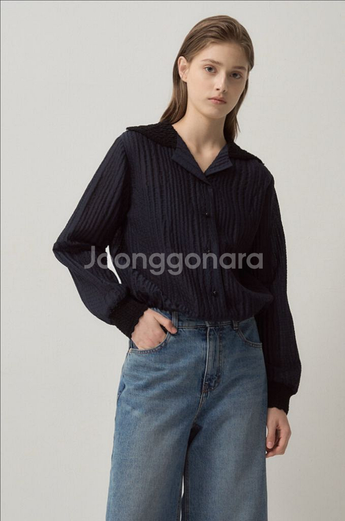 2024 랑방컬렉션 울 블렌드 크링클 블라우스 한섬--0