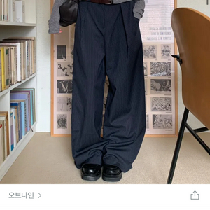 오브나인 스트라이프슬랙스 네이비