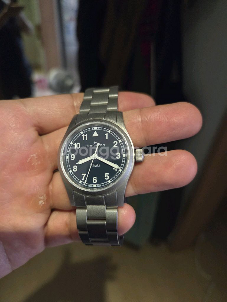 해밀턴 카키필드 쿼츠 청판 33mm--2