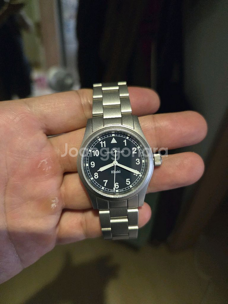 해밀턴 카키필드 쿼츠 청판 33mm--0