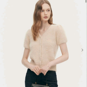 시에 펄리 브이넥 퍼프 가디건 베이지 F