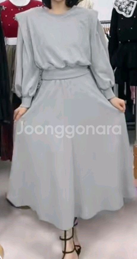블랙 롱 스커트 날개핏 상의 세트-프리사이즈--2
