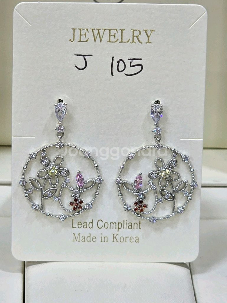 925은침 큐빅 셋팅 드롭귀걸이--0