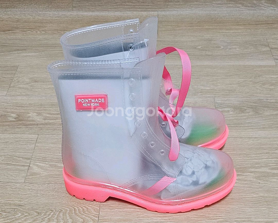 브랜드 폰트메이드클리어 핑크레인부츠장화240--1