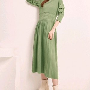 마인 플리츠 블록 니트 드레스