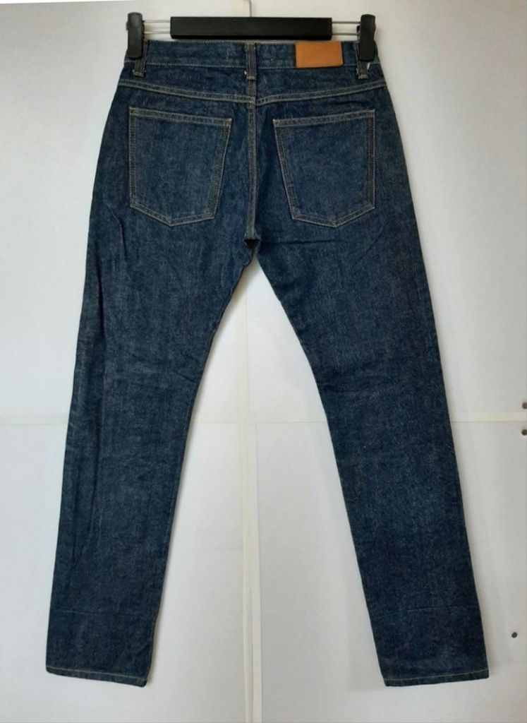 29)플랙진 셀비지 가죽패치 중청바지 일자청바지--1